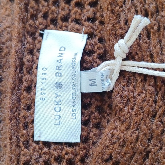 NWT ** Lucky Brand Brown Brown Fringe Cropped Pullover Sweater ** SZ M - Picture 7 of 9